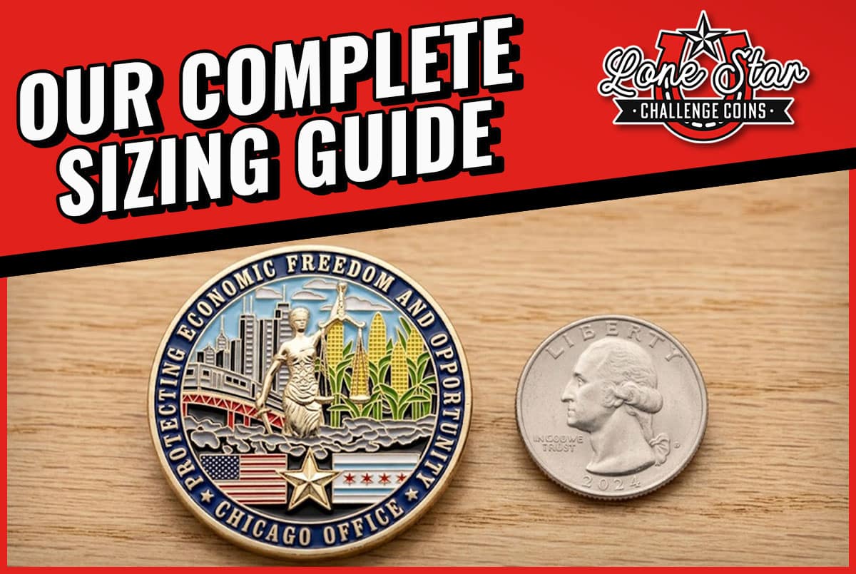 challenge coin size guide feature image comparing a challenge coin to a quarter